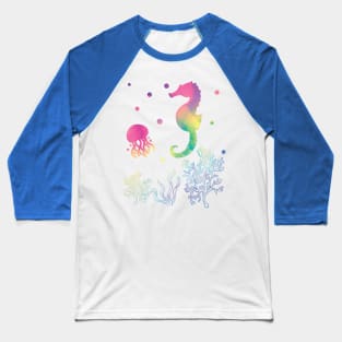 Seahorse And Jellyfish Rainbow Colors Baseball T-Shirt